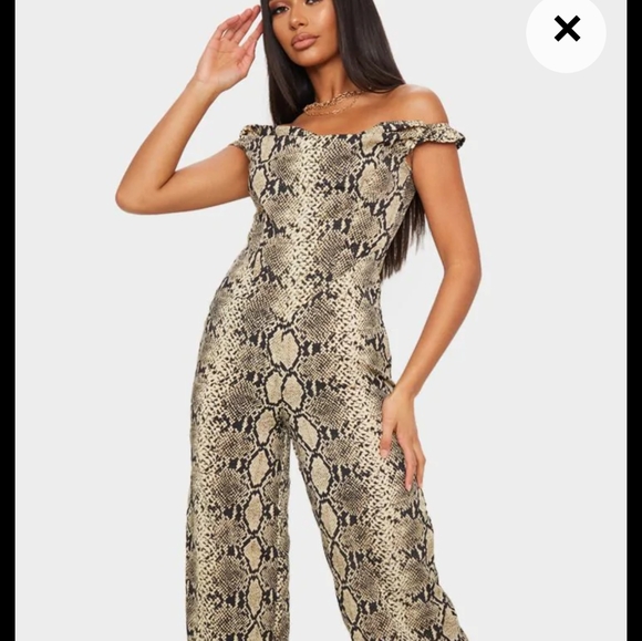 SNAKE PRINT CORSET BARDOT JUMPSUIT - Picture 4 of 7